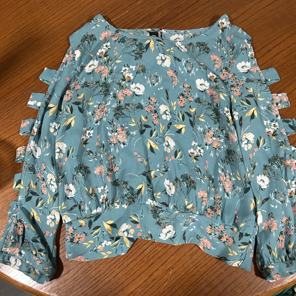 BCX Teal Floral Blouse